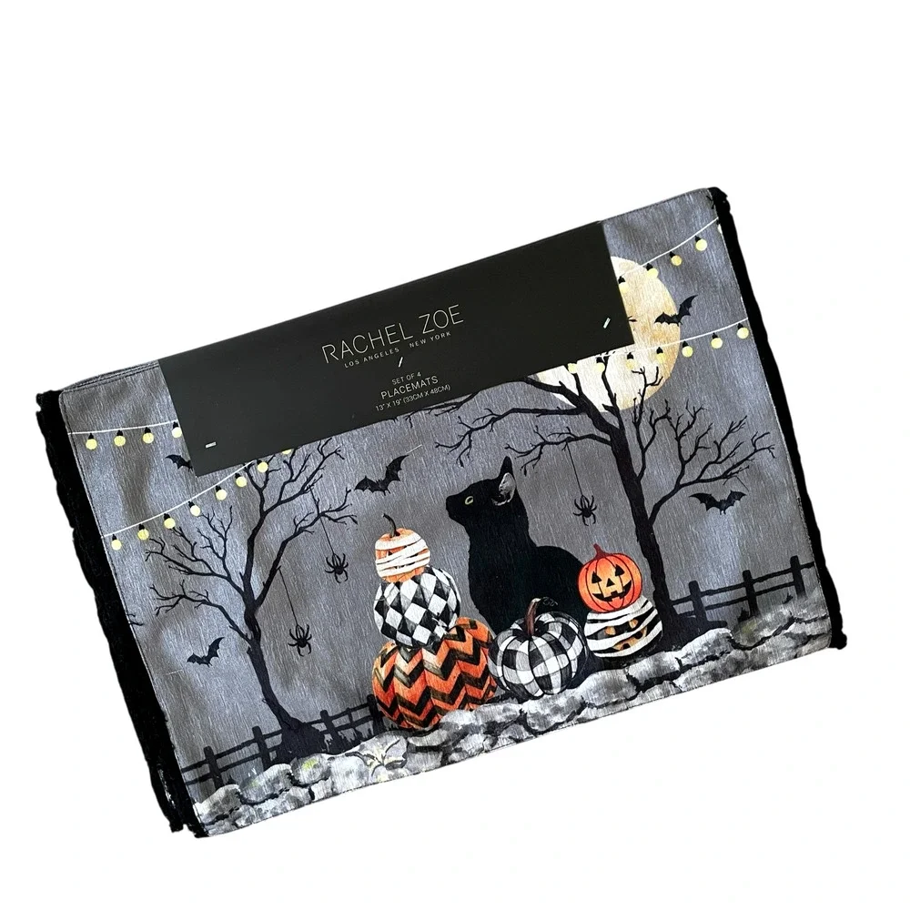 Rachel Zoe MACKENZIE CAT Halloween Placemats 13x19 Set of 4 New